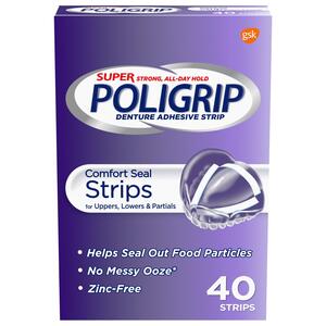 Poligrip Super Strong, All-Day Hold Denture Adhesive Strip, Comfort Seal Strips For Uppers, Lowers, And Partials, Zinc-Free, 40 Strips - 40 Ct , CVS