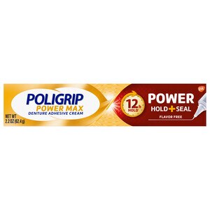 Poligrip Power Max Denture Adhesive Cream, 12 Hour Power Hold + Seal, Flavor Free, 2.2 Oz , CVS