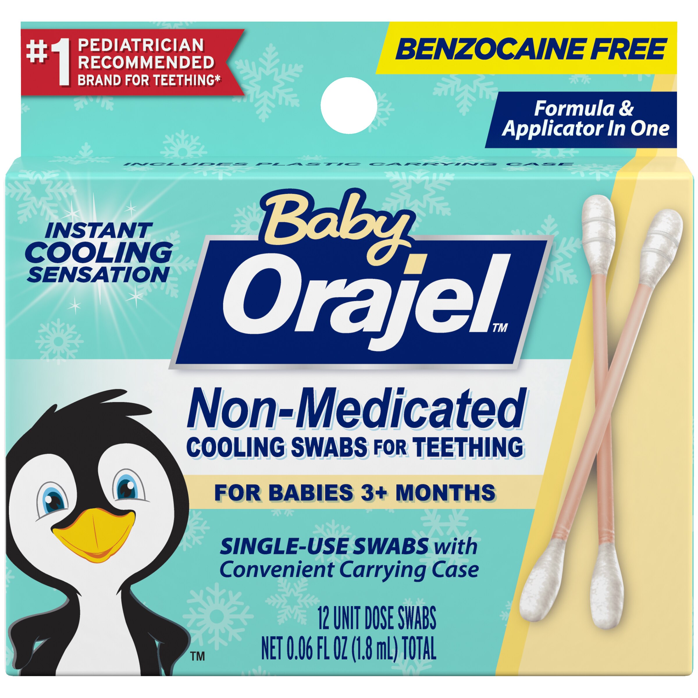  Baby Orajel Non-Medicated Cooling Swabs for Teething, 12 Unit Dose Swabs 