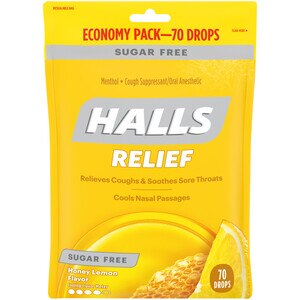 HALLS Sugar Free Honey Lemon Cough Drops, 7.65 OZ