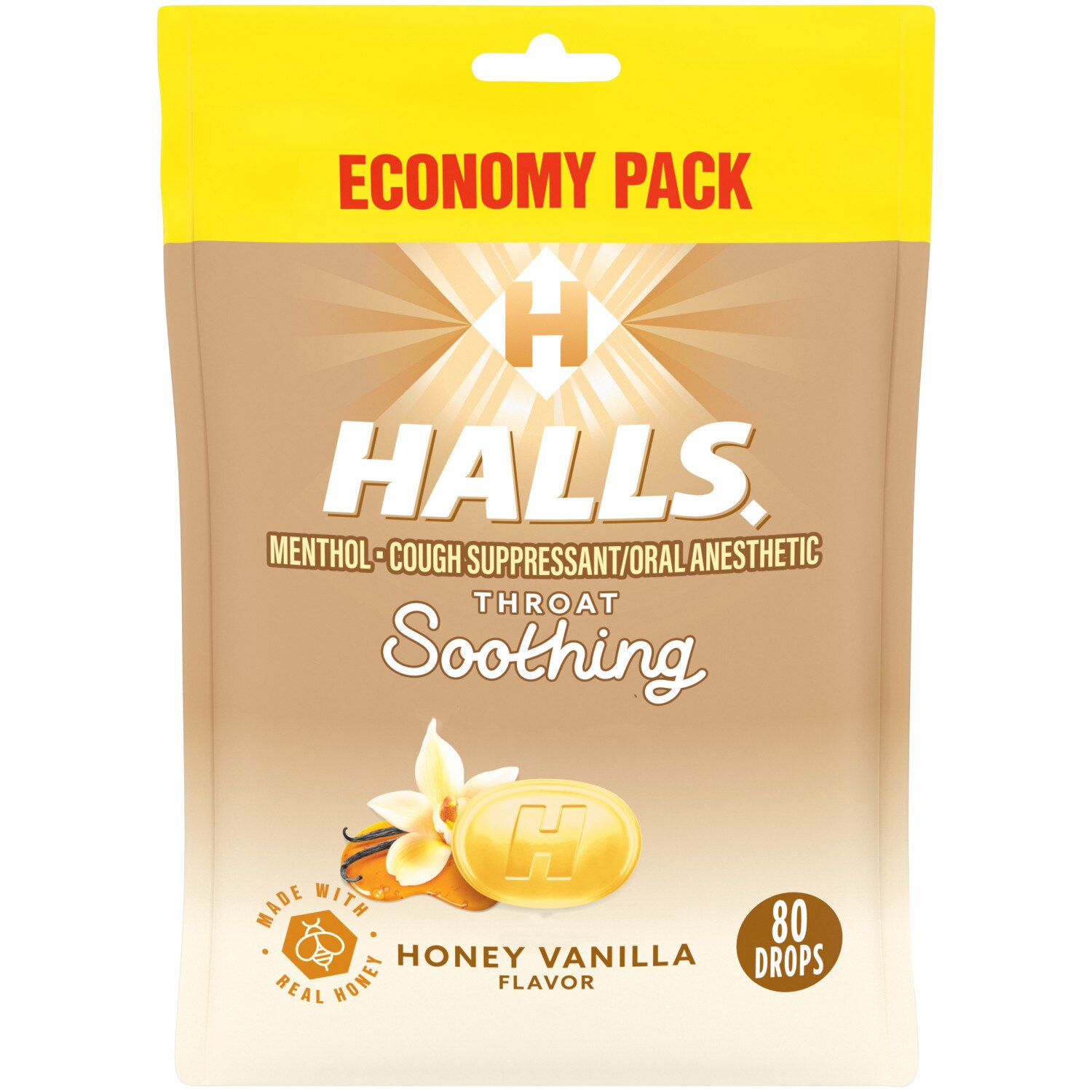HALLS Throat Soothing Cough Drops, Honey Vanilla, 80 Ct , CVS