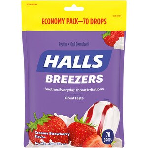 Halls Breezers Cough Drops, Creamy Strawberry, 8.64 Oz - 70 Ct , CVS