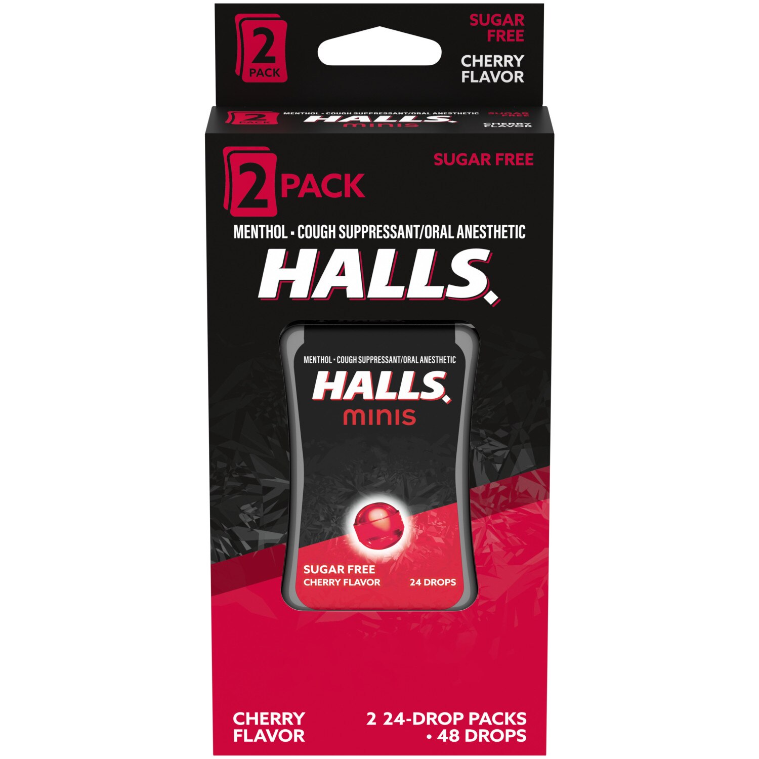 HALLS Minis Sugar Free Cough Drops, Cherry, 48 Ct - 24 Ct , CVS