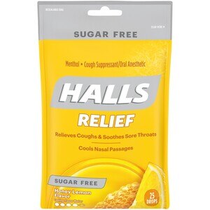 Halls Relief Sugar Free Cough Drops, Honey Lemon, 25 Ct , CVS
