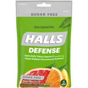 HALLS Defense Assorted Citrus Sugar Free Vitamin C Drops, 25 Drops - 25 Ct , CVS