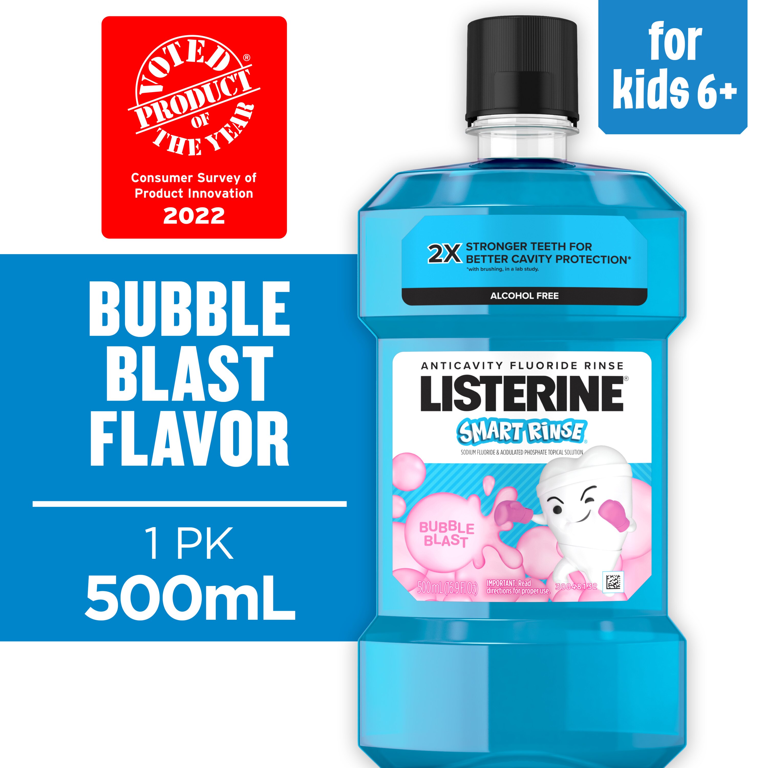 Listerine Smart Rinse Kids Anticavity Mouthwash, Bubble Blast, 16.9 OZ