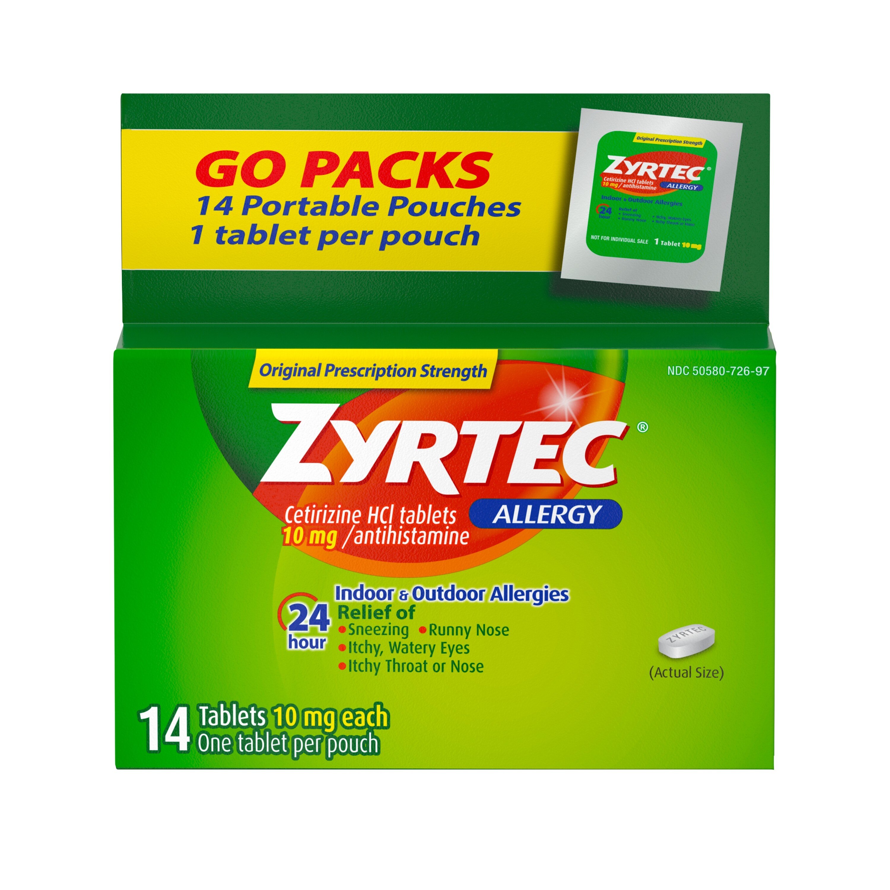 Zyrtec 24 Hour - Tabletas para el alivio de la alergia con clorhidrato de cetirizina, 10 mg, 14 u.