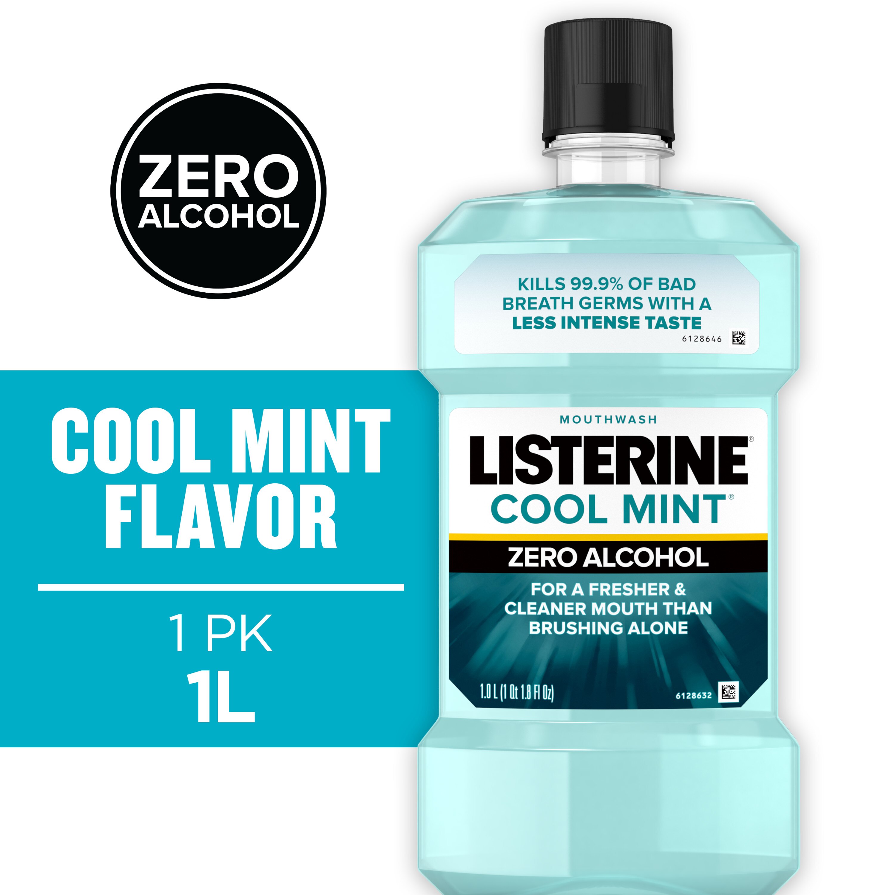 Listerine Zero Alcohol-Free Mouthwash for Bad Breath, Cool Mint, 33 OZ