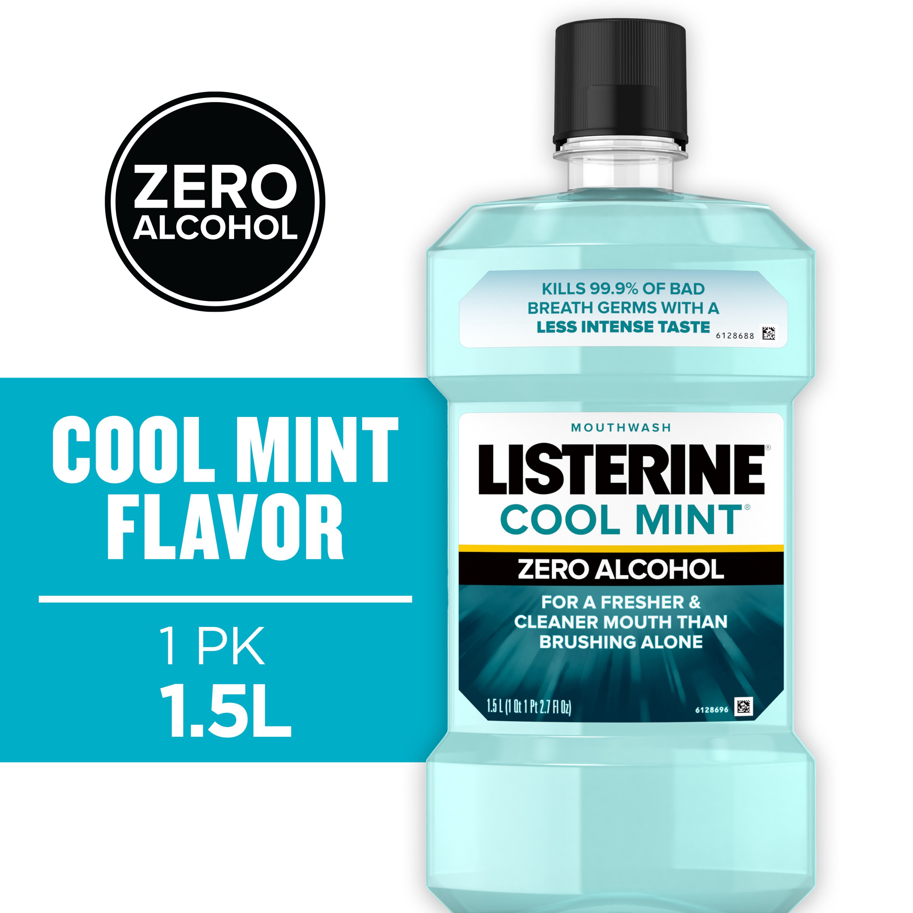 Listerine Zero Alcohol-Free Mouthwash for Bad Breath, Cool Mint, 50.7 OZ