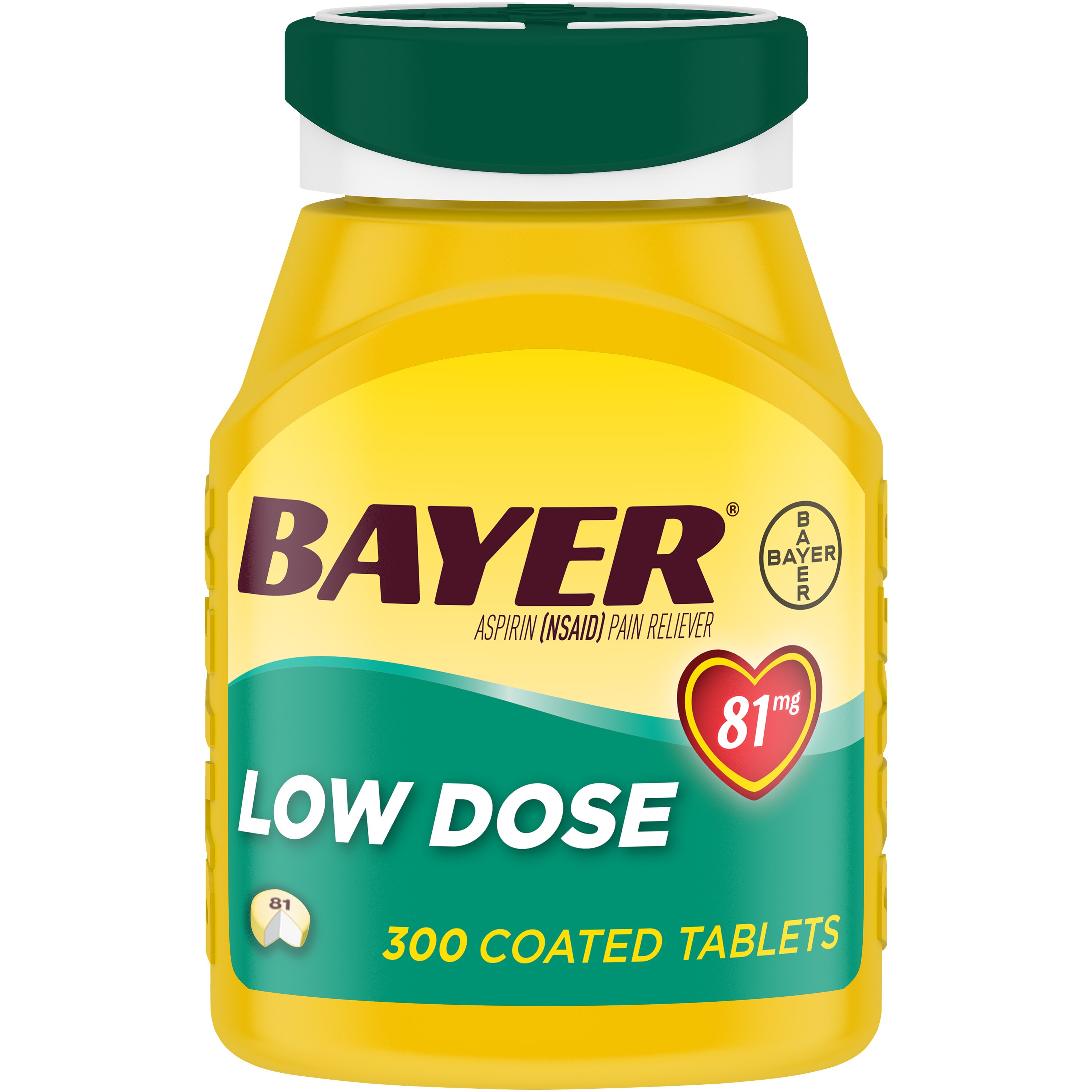Aspirin Regimen Bayer, 81mg Enteric Coated Tablets, Pain Reliever/Fever Reducer, 300/Pack