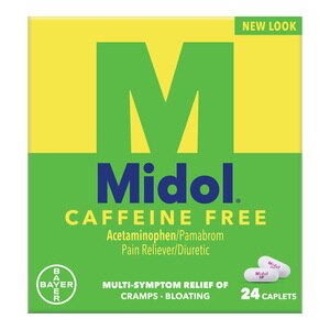 Midol Complete Caffeine Free Menstrual Pain Relief Acetaminophen Caplets, 24 Ct , CVS