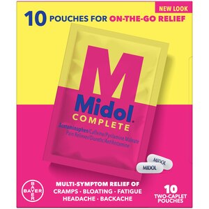 Midol Complete On the Go Menstrual Pain Relief Caplets with Acetaminophen for Menstrual Symptom Relief - 10 Count Pouches (20 Count Total) 