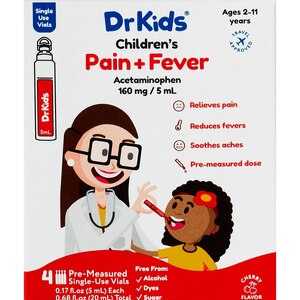 DrKids Children's Pain + Fever Pre-Measured Single-Use Vials, Cherry Flavor, 4 Ct , CVS