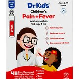 DrKids Children's Pain + Fever Pre-Measured Single-Use Vials, Cherry Flavor, 4 CT, thumbnail image 1 of 4
