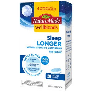 Nature Made Wellblends Sleep Longer Tri-Layer Tablets, Melatonin 10mg, L-theanine, and GABA, Sleep Supplement, 28 CT
