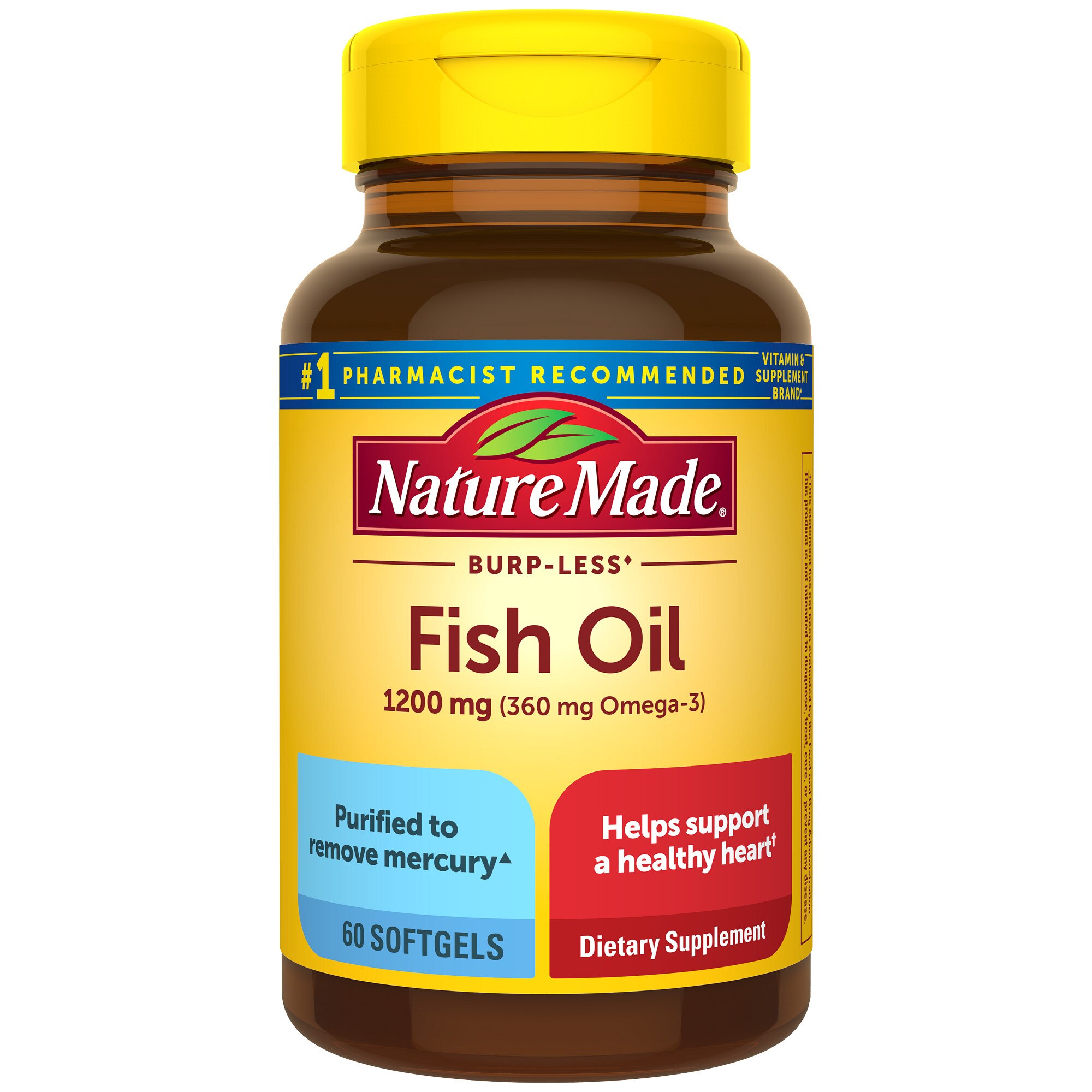 Nature Made Burp-Less - Cápsulas blandas de aceite de pescado, 1200 mg