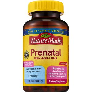 Nature Made Prenatal Multivitamin + DHA Softgels, Value Size to Support Baby`s Development, 90 CT