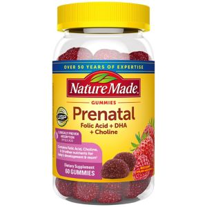 Nature Made Prenatal Gummies with 58 mg of DHA and 100% Daily Value of Folic Acid to Support Baby`s Development, 60 CT