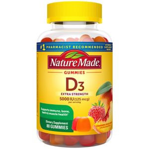 Nature Made Extra Strength Vitamin D3 for Bone Health 125 mcg (5000 IU) Gummies, 80 CT