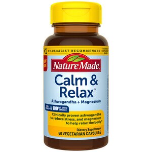  Nature Made Calm & Relax with 300mg Magnesium and 125mg Ashwagandha for Stress Relief, 60 CT 