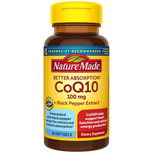 Nature Made CoQ10 100 mg with Black Pepper Heart Health Support Softgels, 30 CT