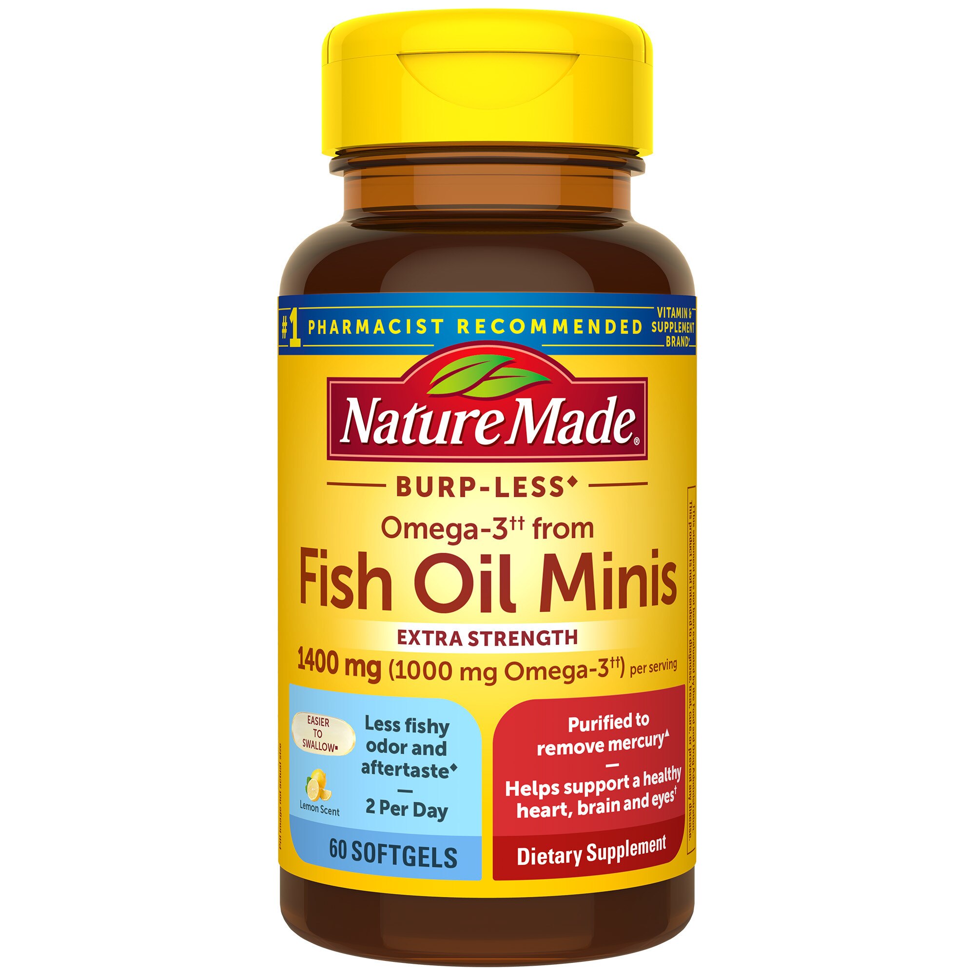Nature Made Burp-Less Omega-3 from Fish Oil Minis 1400 mg Softgels, 60 CT