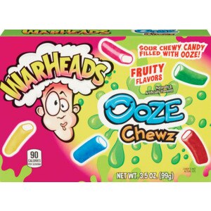 Warheads Ooze Chewz, Sour Chewy Candy Filled with Ooze, Theater Box, 3.5 OZ
