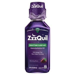 Vicks ZzzQuil Nighttime Sleep Aid Liquid, Warming Berry Flavor, Fall Asleep Fast and Wake Refreshed