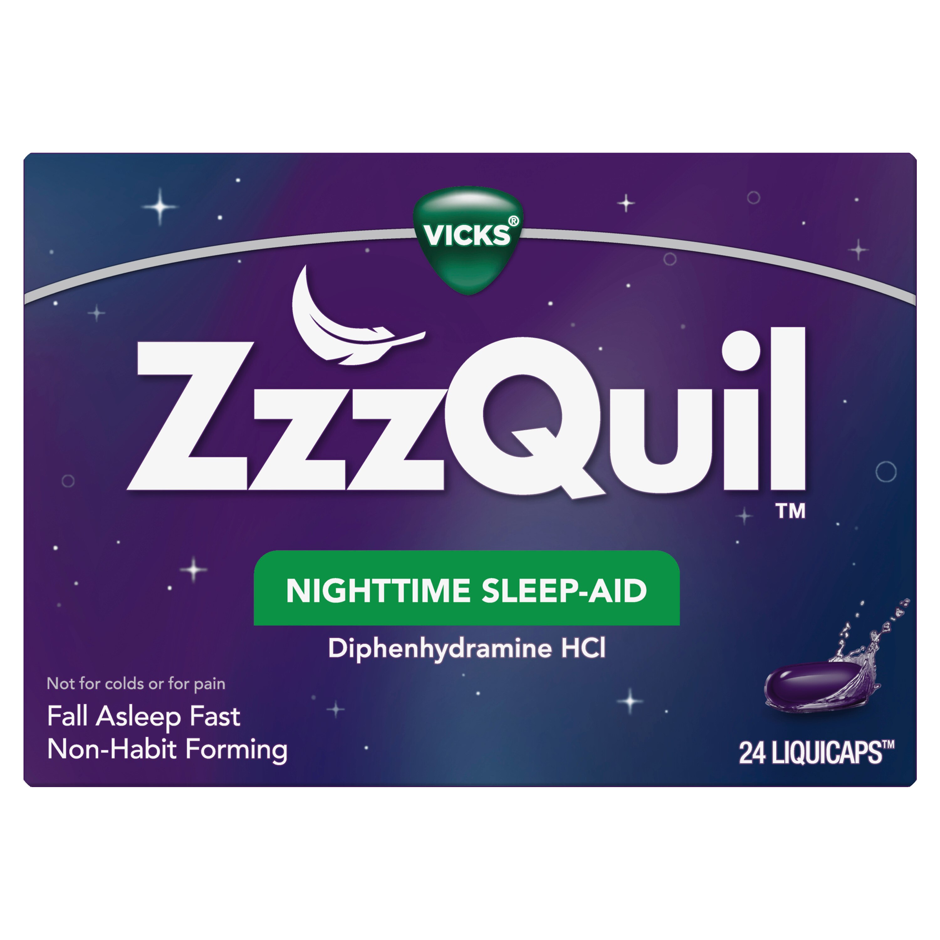 Vicks ZzzQuil Nighttime Sleep Aid, Non-Habit Forming, Fall Asleep Fast and Wake Refreshed, LiquiCaps