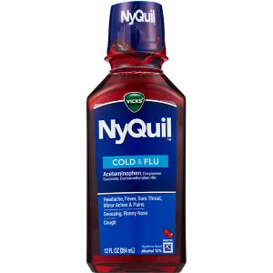 Vicks NyQuil, Nighttime Cold & Flu Symptom Relief, Relives Aches, Fever, Sore Throat, Sneezing, Runny Nose, Cough, 12 Fl Oz, Cherry Flavor - 12 Oz