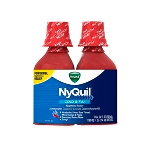 Vicks NyQuil, Nighttime para el alivio de los síntomas del resfriado y la gripe; alivia dolores, fiebre, dolor de garganta, estornudos, escurrimiento nasal, tos, 12 oz líq., sabor Cherry