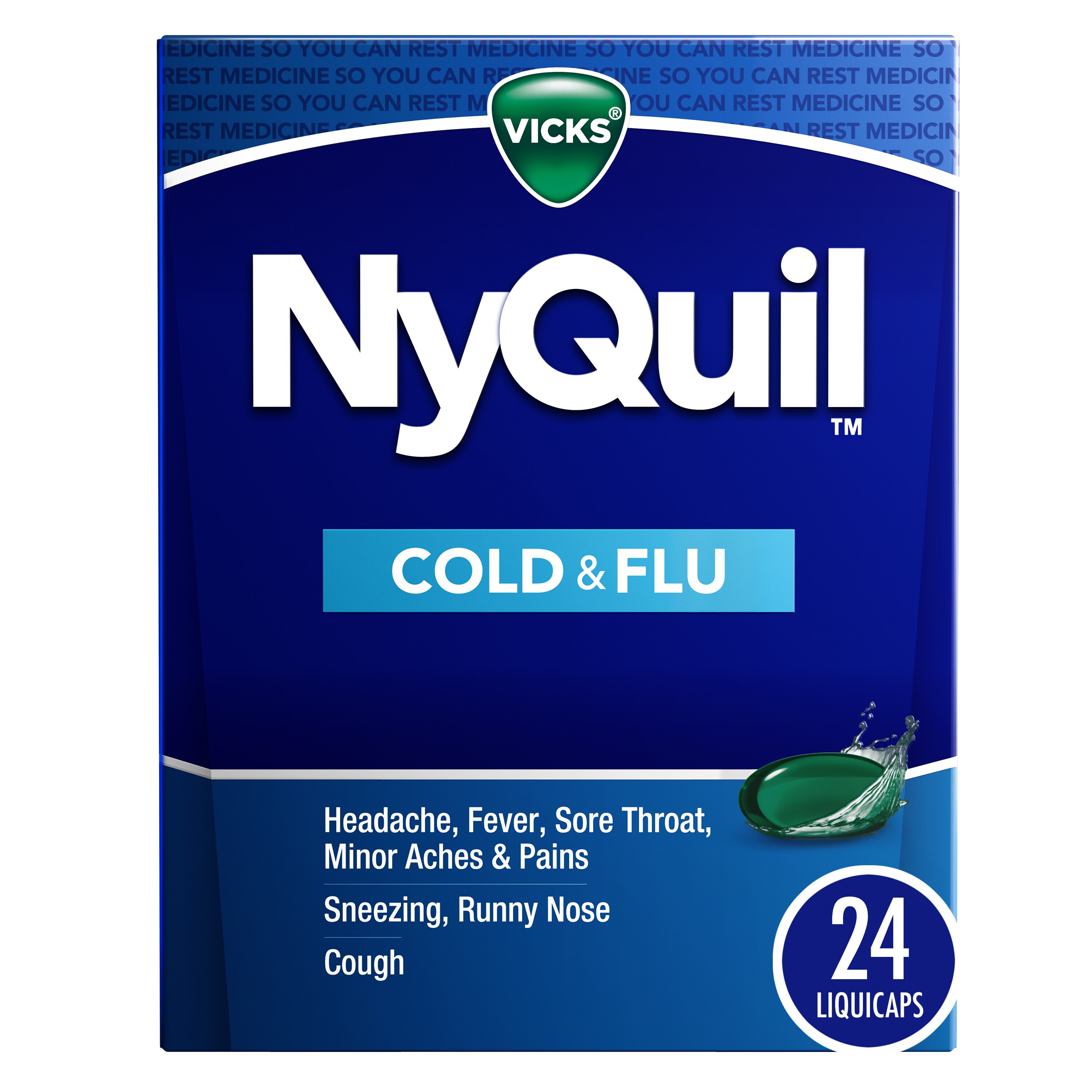 Vicks NyQuil Cough, Cold & Flu Nighttime Relief, 24 LiquiCaps - #1 Pharmacist Recommended  Nighttime Sore Throat, Fever, And Congestion Relief