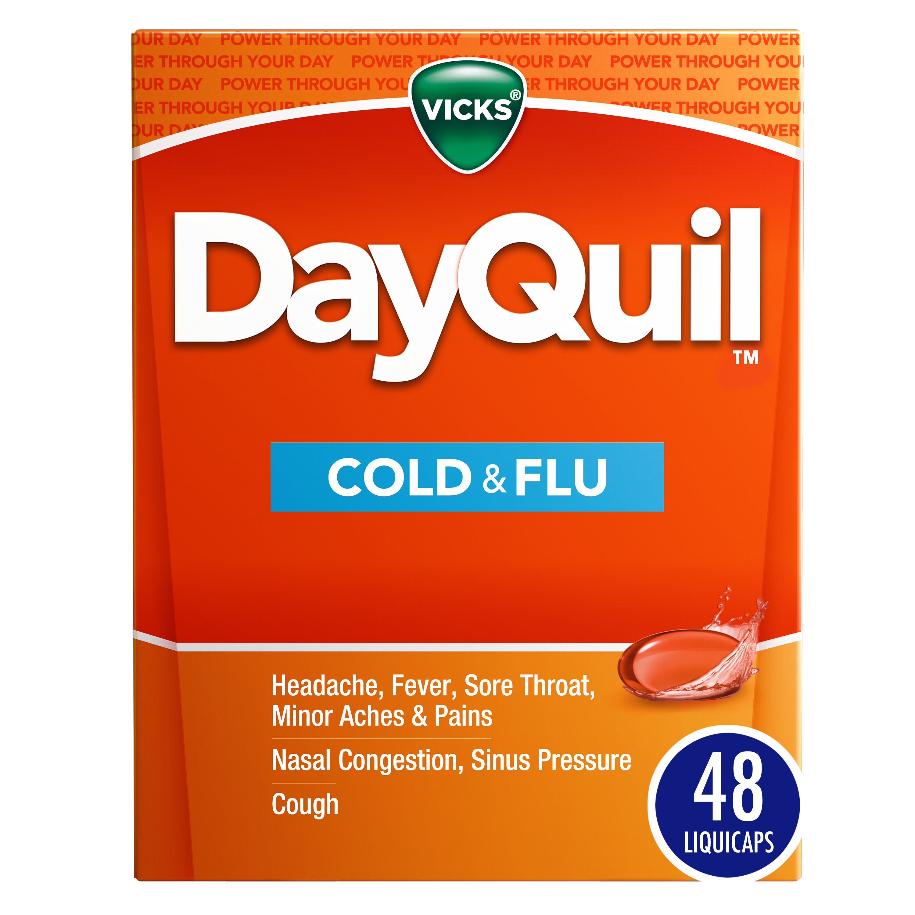 Vicks DayQuil Cold & Flu LiquiCaps - Cápsulas para el alivio de los síntomas del resfriado y la gripe, 48 u.