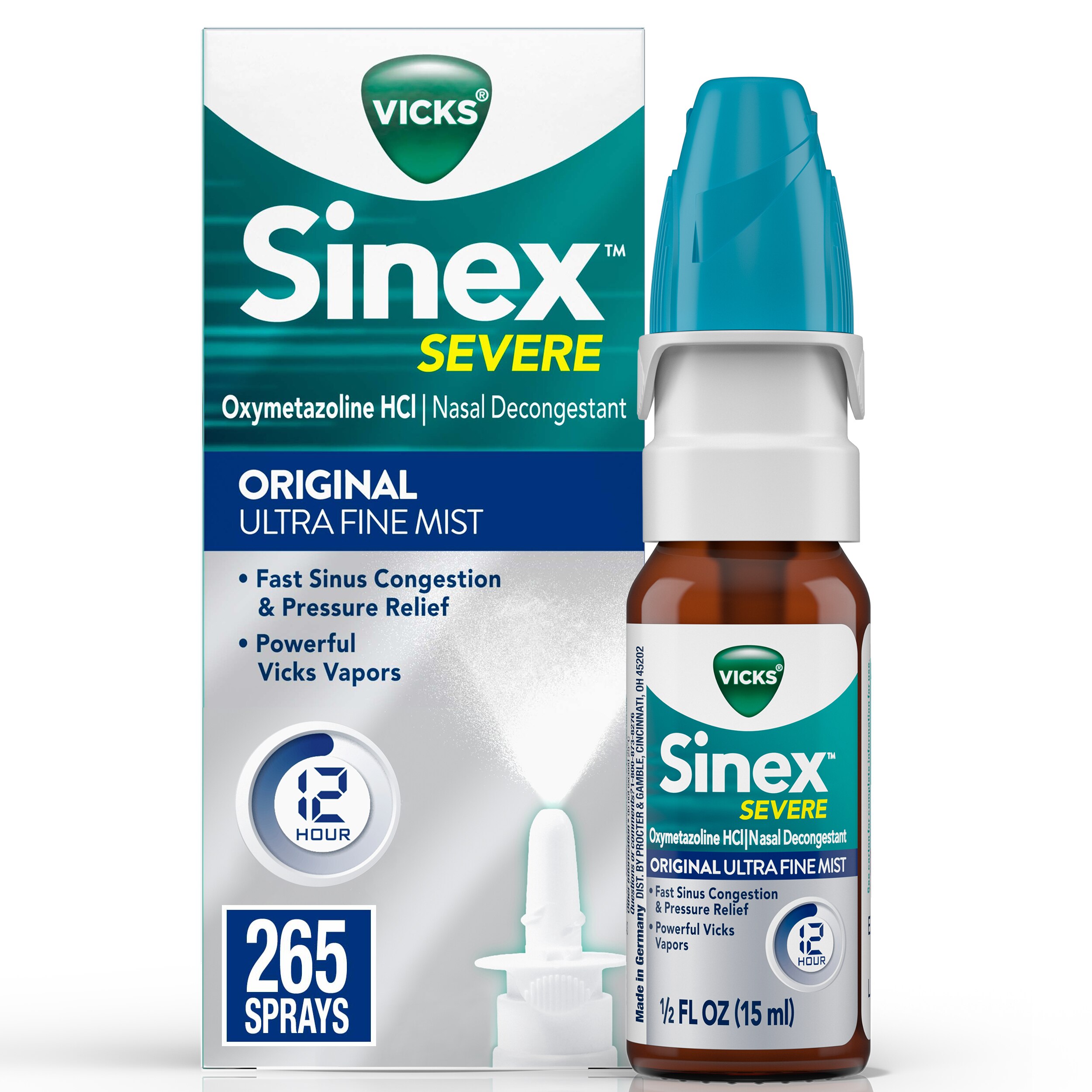 Vicks Sinex SEVERE Original Ultra Fine Mist - Spray nasal descongestivo para un rápido alivio de la congestión por resfriados y alergias, 0.5 oz líq.