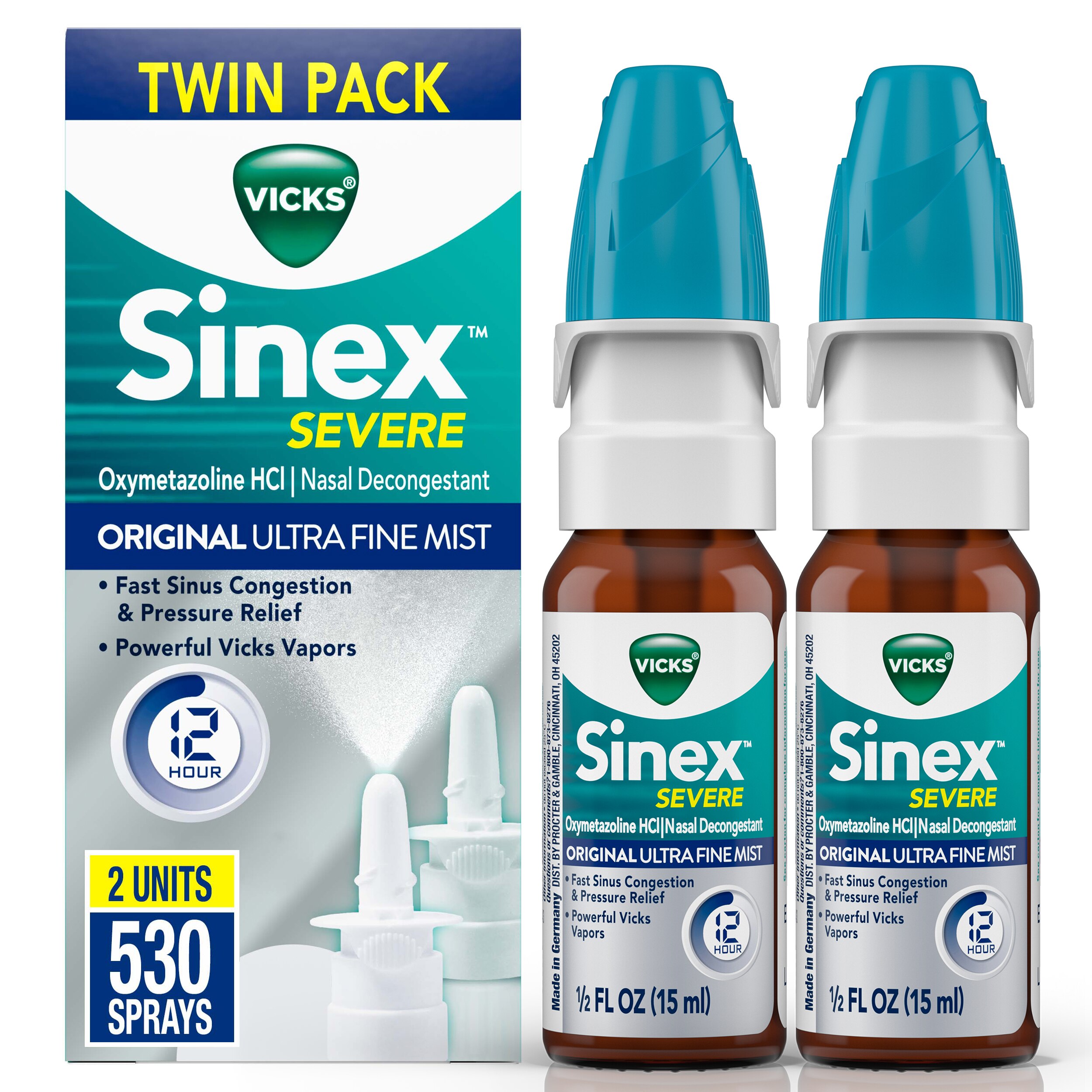 Sinex Severe Vicks - Descongestivo nasal en spray, dos unidades, 1