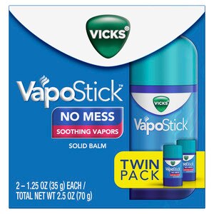 VICKS VapoStick, Solid Balm Soothing Vicks Vapors, No Mess, Invisible Solid, 1.25 OZ Each (Twin Pack)