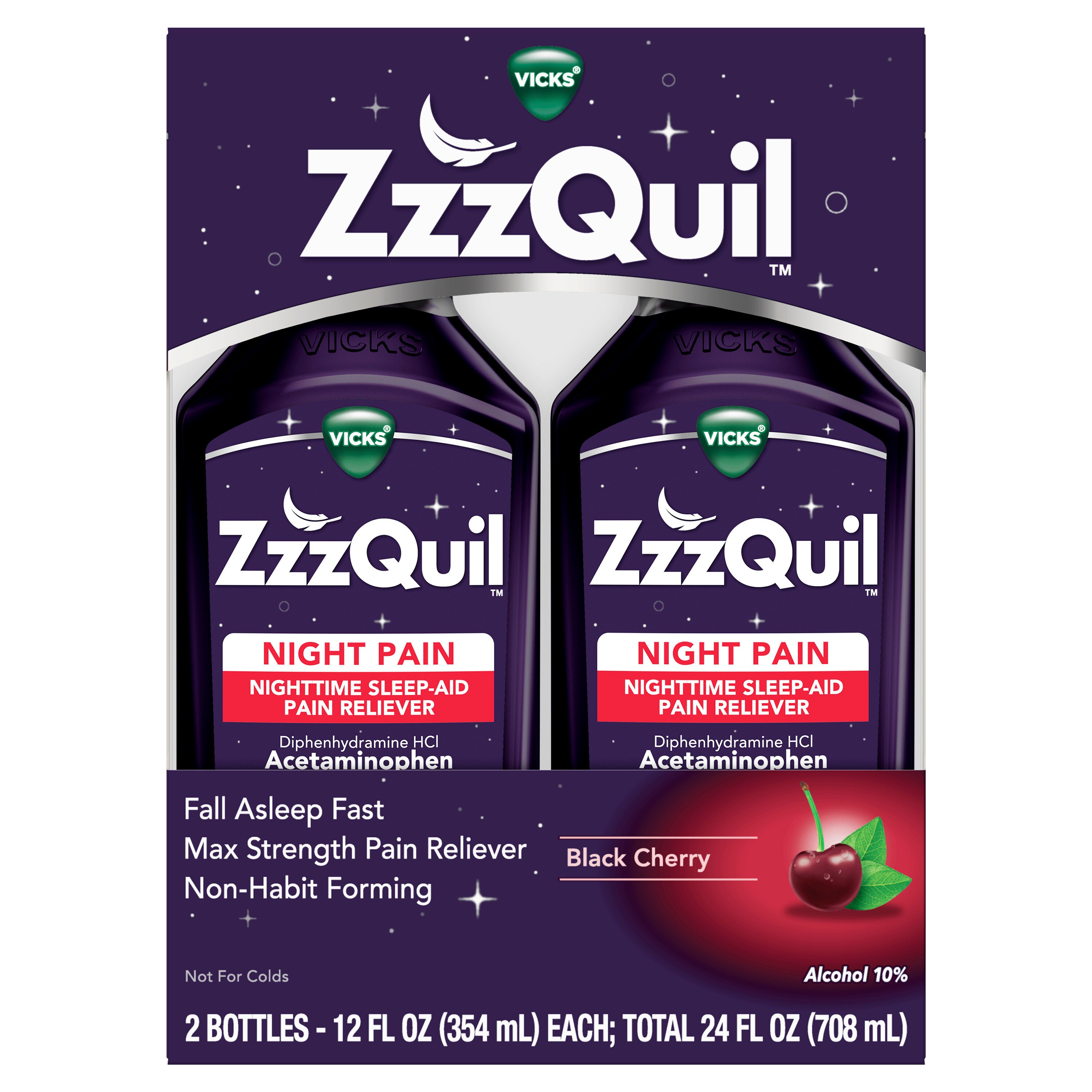 Vicks ZzzQuil Night Pain Liquid, Nighttime Sleep-Aid Pain Reliever, Black Cherry, 2 12 FL Oz - 24 Oz , CVS