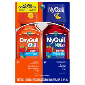 VICKS DayQuil & NyQuil Kids Berry Cold & Cough Medicine Combo Pack, Daytime & Nighttime Relief, 2 8 FL OZ Bottles