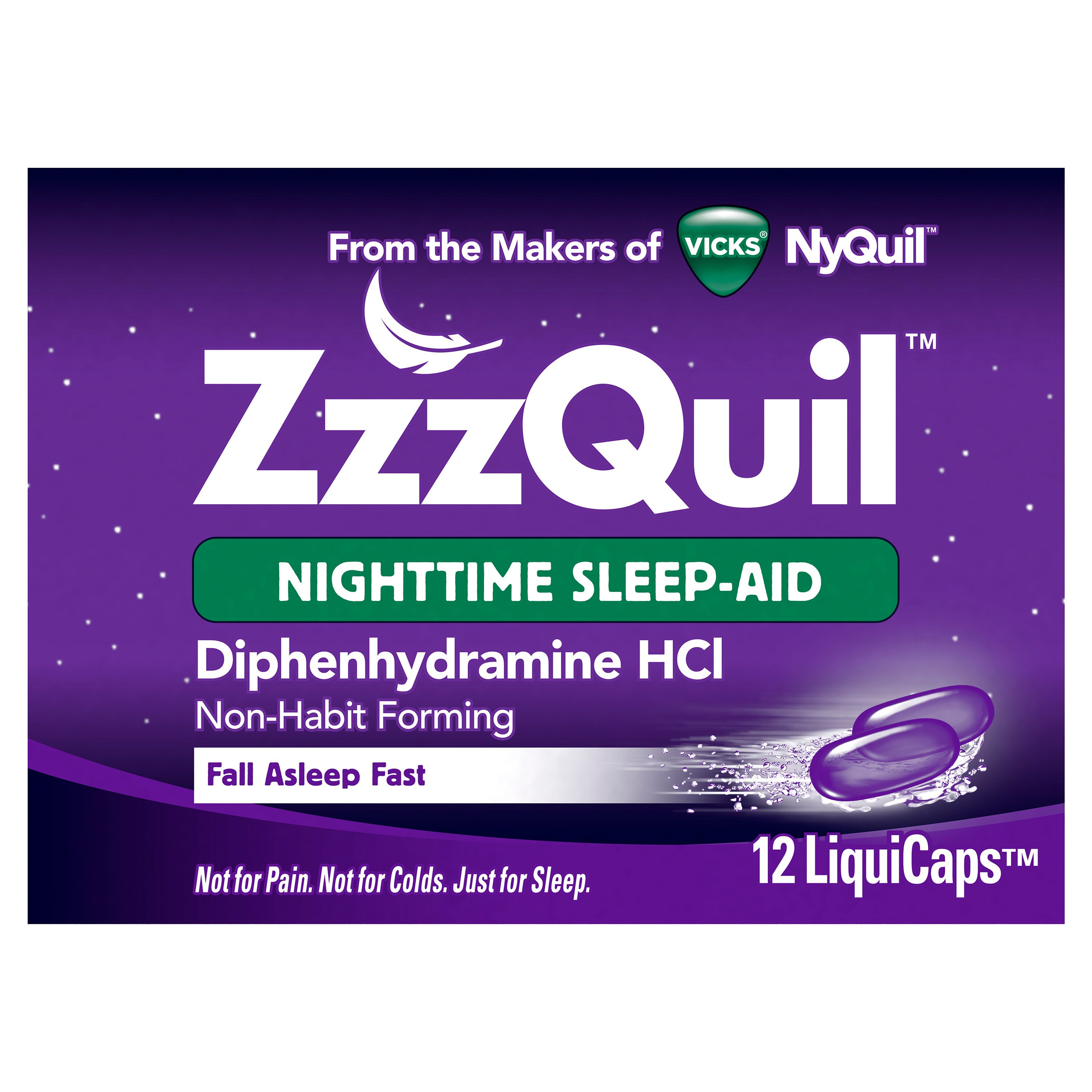 Vicks ZzzQuil Nighttime Sleep Aid, Non-Habit Forming, Fall Asleep Fast and Wake Refreshed, LiquiCaps
