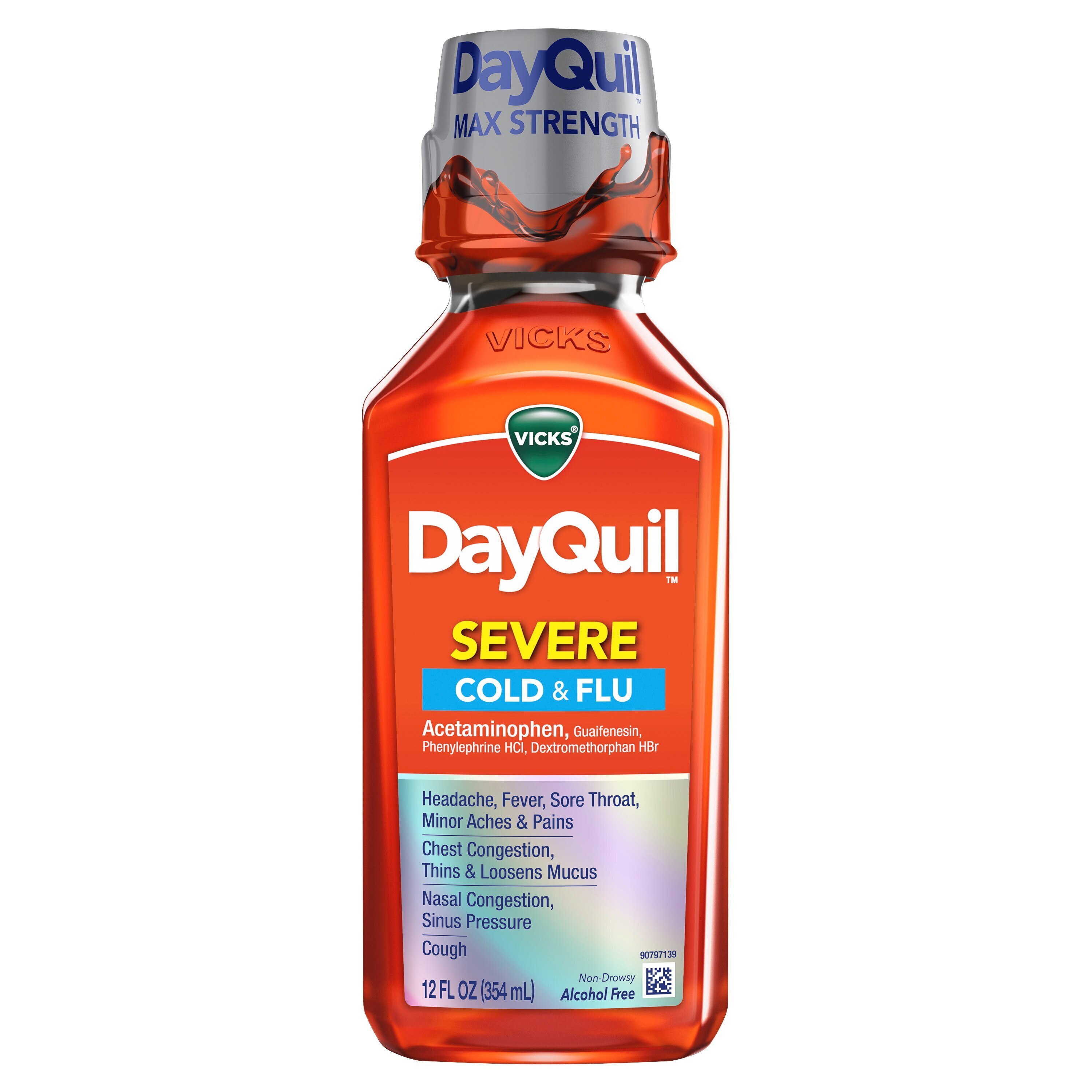 Vicks DayQuil SEVERE Cough, Cold & Flu Relief Liquid - Relieves Daytime Sore Throat, Fever, and Congestion