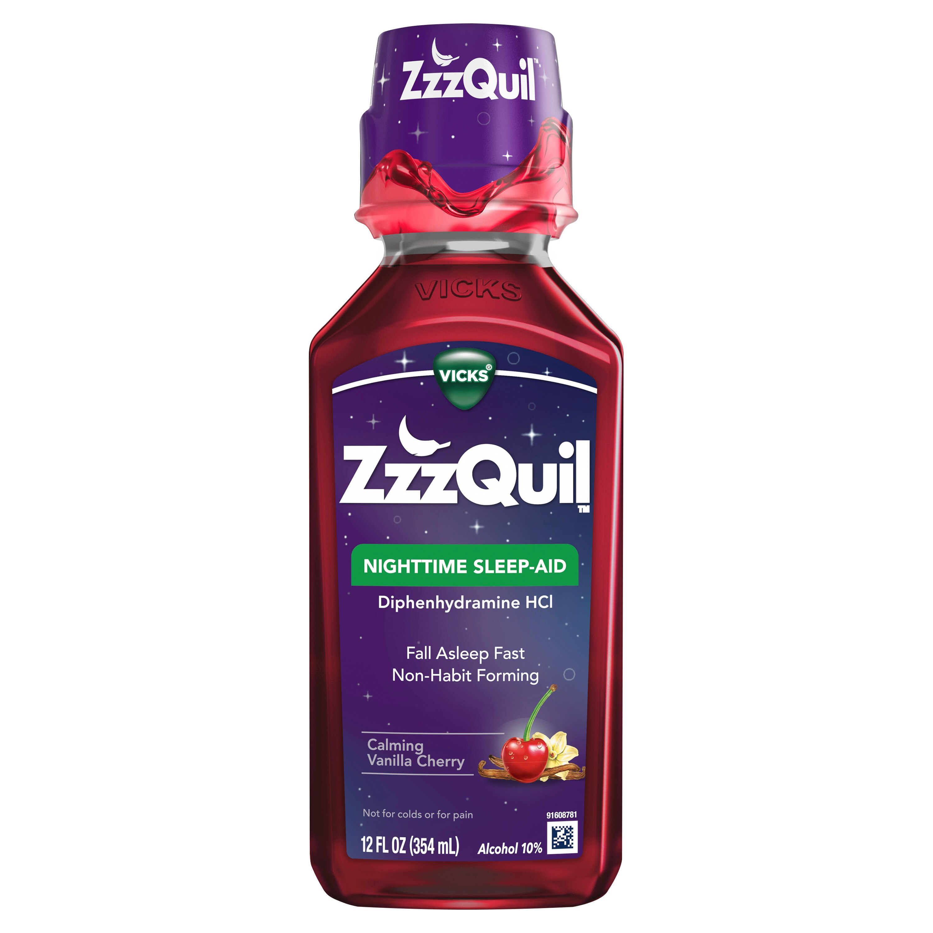 ZzzQuil Nighttime - Estimulante de ayuda para dormir, uso nocturno, Calming Vanilla Cherry, 12 oz