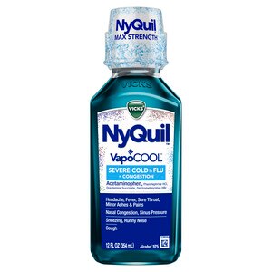 NyQuil SEVERE with Vicks VapoCOOL Nighttime Cough, Cold and Flu relief liquid, 12 fl OZ