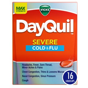 Vicks DayQuil SEVERE Cough, Cold & Flu Relief, 24 LiquiCaps - Relieves Daytime Sore Throat, Fever, and Congestion