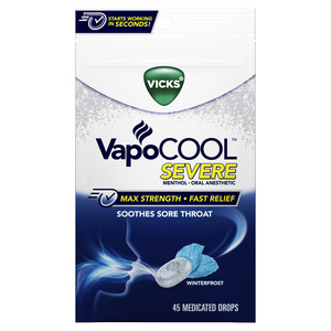 Vicks VapoCOOL Severe Sore Throat Medicated Drops, Winterfrost, 45 CT