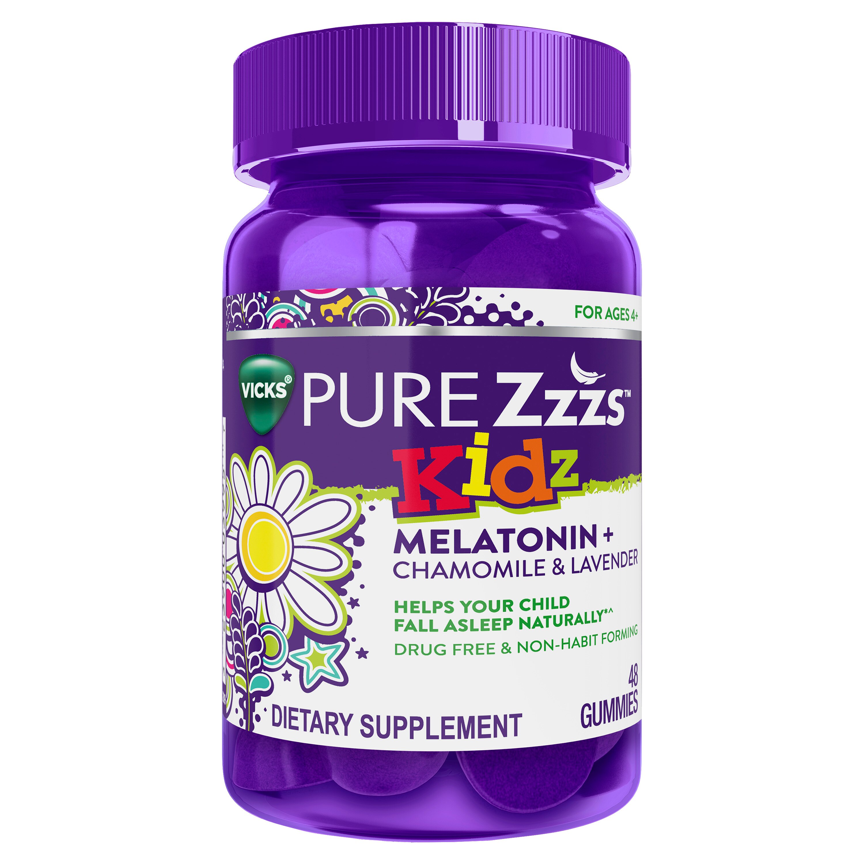 Vicks PURE Zzzs Kidz Melatonin - Suplemento de ayuda para dormir en gomitas, para niños, Berry, 48 u.
