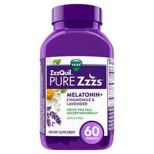Vicks PURE Zzzs Nightly Sleep - Melatonina en tabletas para dormir mejor, 1 mg, 60 u.