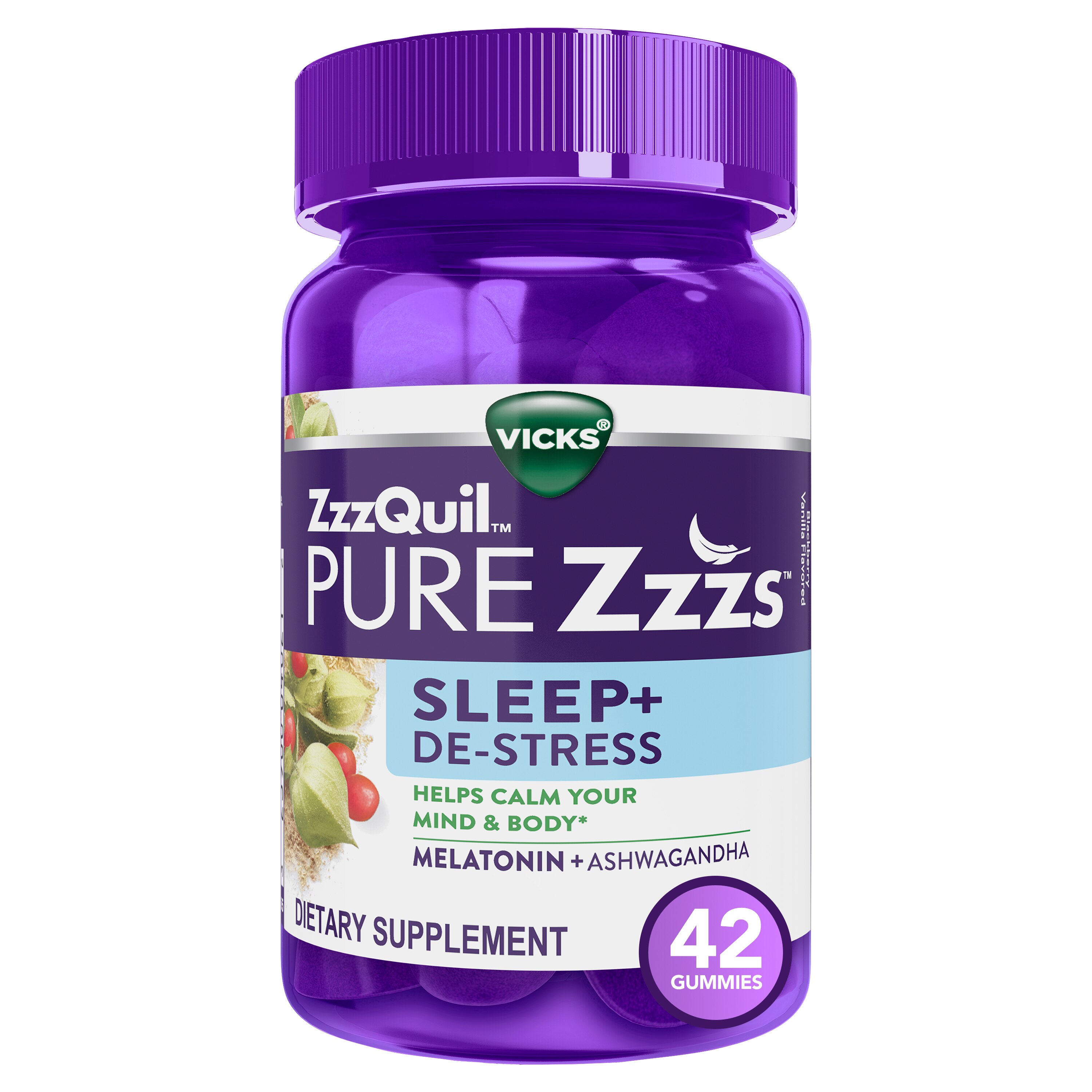  Vicks PURE Zzzs De-Stress & Sleep Melatonin Sleep Aid Gummies, 42 CT 