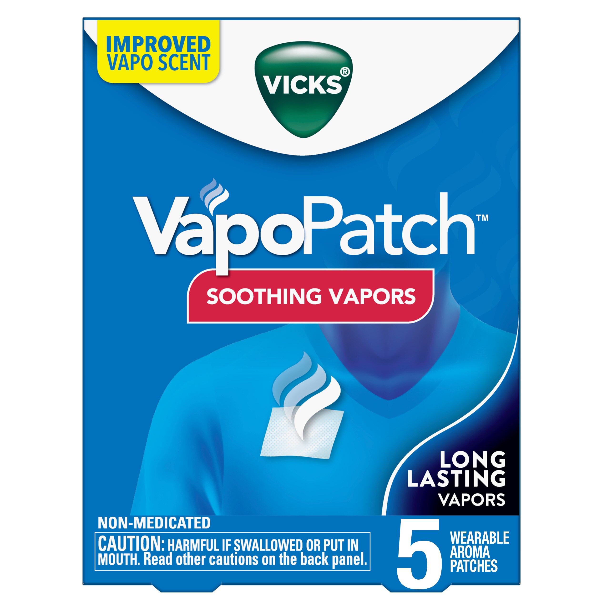 Vicks VapoPatch - Parches con vapores calmantes Vicks duraderos, para adultos y niños mayores de 6 años, 5 u.