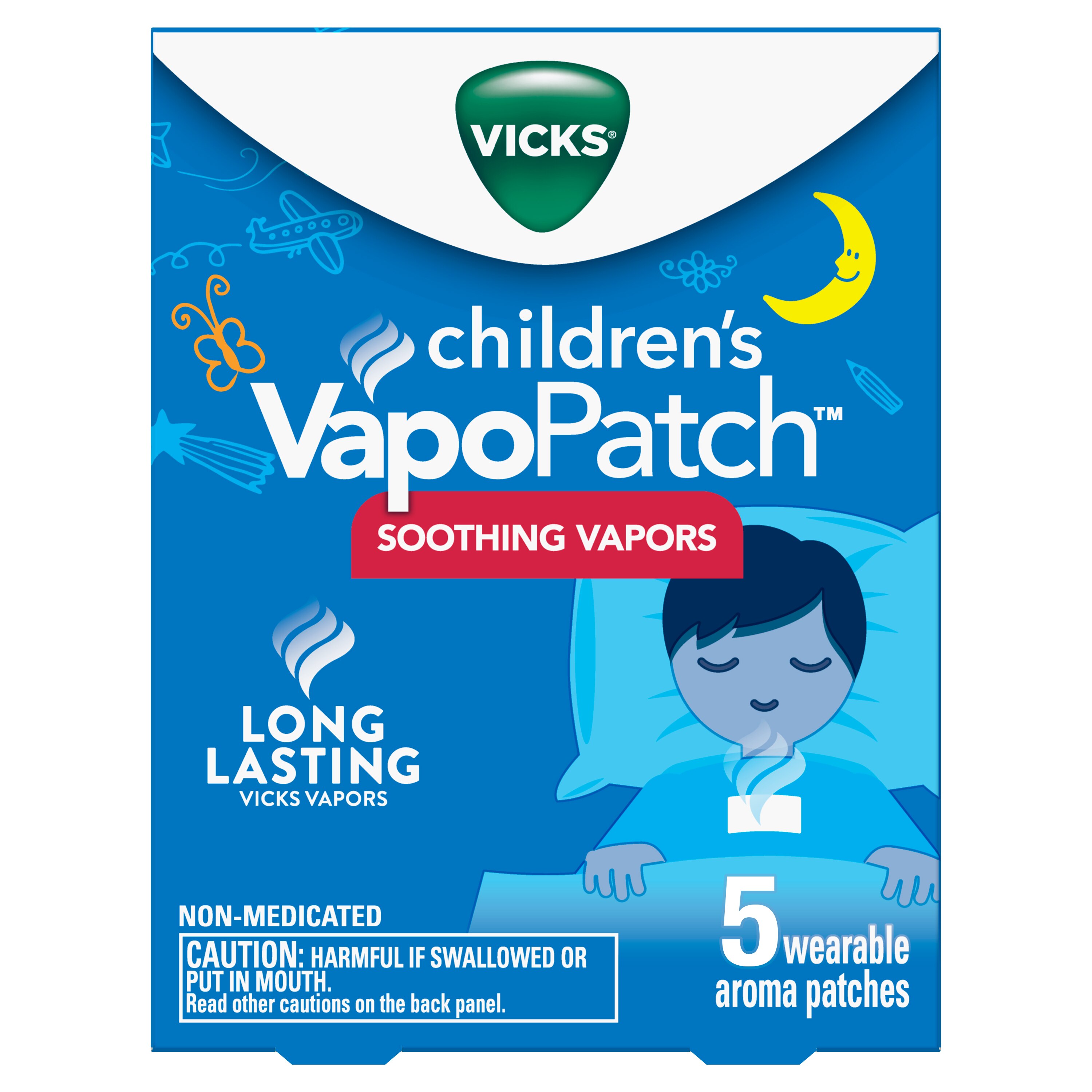 Vicks VapoPatch - Parches con vapores calmantes Vicks duraderos, para niños mayores de 6 años, 5 u.
