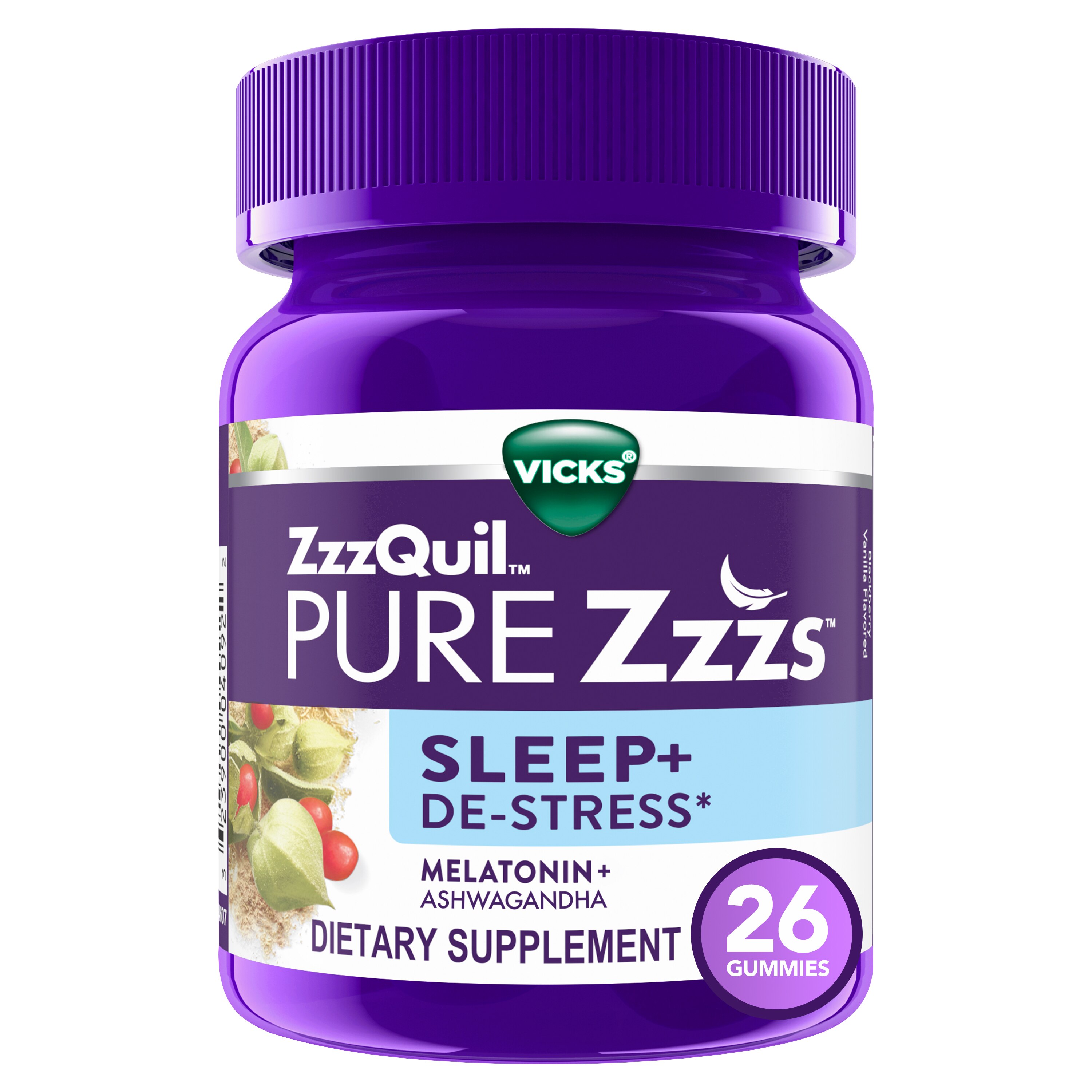 Vicks ZzzQuil Pure Zzzs Sleep + DeStress Melatonin Gummies, 26 CT